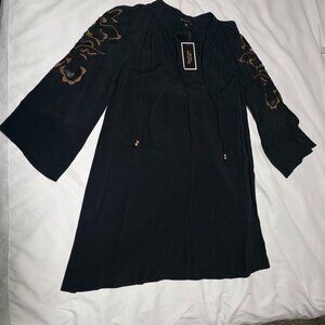 Juicy Couture Black Gold Embroidered Long Sleeve Dress Size 4